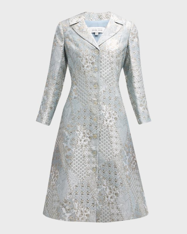 Metallic Floral Jacquard Midi Coat Dress